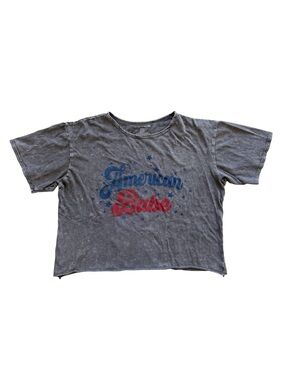 Caution to the Wind American Babe Gray Cropped Tee size small